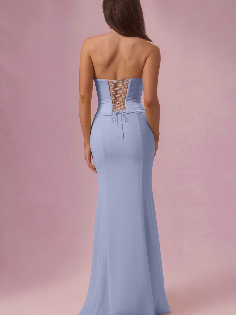 Oh Polly Strapless Corset Midi Dress in Powder Blue - Picture 3 of 6